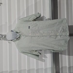 Chaps Short Sleeve Plaid Print Button Down Shirt Size Large light green and Blue